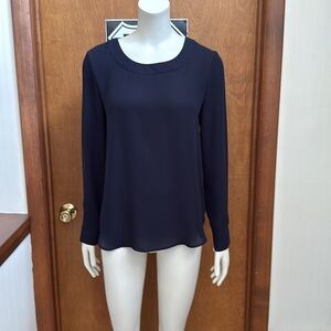 Banana Republic Navy Blue Sheer LS Round Neck Tunic Blouse XS Gently Worn